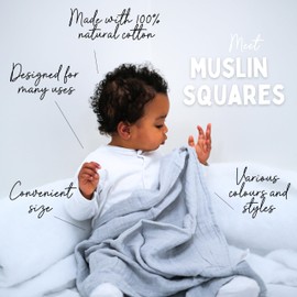 Petite Piccolo Baby Muslin Cloths, for Baby, Muslin Squares, 100% Cotton, Burp Cloths, Soft and Absorbent, Starfish Design, 70cm x 70cm, Pack of 3 - White