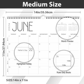 GuassLee Wall Calendar 2025-2026, 24-Month Wall Calendar Runs from June 2025 until May 2027,14" X 11" Hanging Monthly Planner with Thick Paper, Ruled Blocks for Home School Office Organizing
