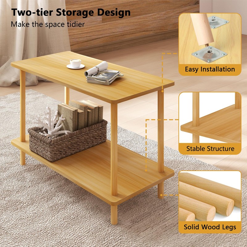 Funecy 2-Tier End Table, Sofa Side Table with Storage, Narrow