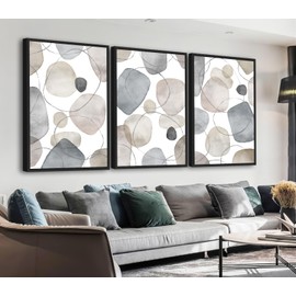 Large Abstract Canvas Wall Art - Geometric Framed Wall Decor Modern Circles and Lines Paintings Light Colors Minimalist Pictures for Living Room Bedroom Office Bathroom 24" X 36" X 3 Panels