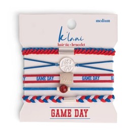 K'lani Game Day Hair Tie Bracelets – 5-Pack Stretchy No-Crease Hair Ties & Stylish Bracelets – Team Color Accessory for Hair or Wrist - Red, White & Blue, Medium