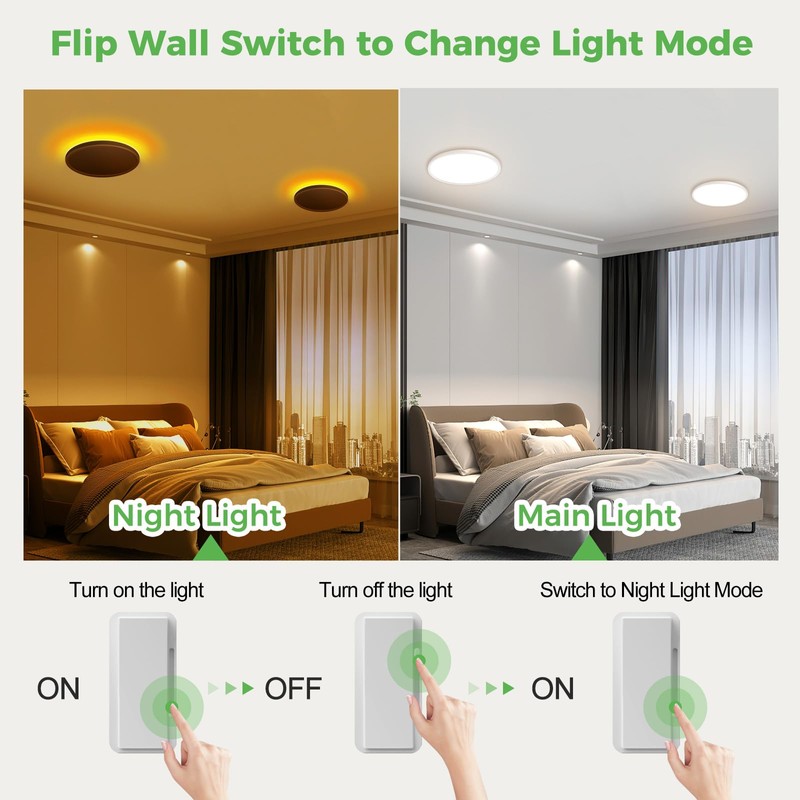 zemty 9 Inch LED Ceiling Light with Night Light 1800K,