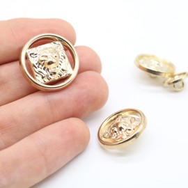 Lion Gold Metal Shank Buttons - 12 Pcs - 4 Size Options - Luxury Lion Crown Kingdom Metal Shank Buttons for Men Women Blazer Coat Uniform Shirt Suit and Jacket Sewing Craft DIY LN4930