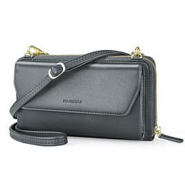 nuoku Womens RFID Wallet Purse Wristlet Crossbody Clutch with Zip Around 2 Strap (Iron Gray)