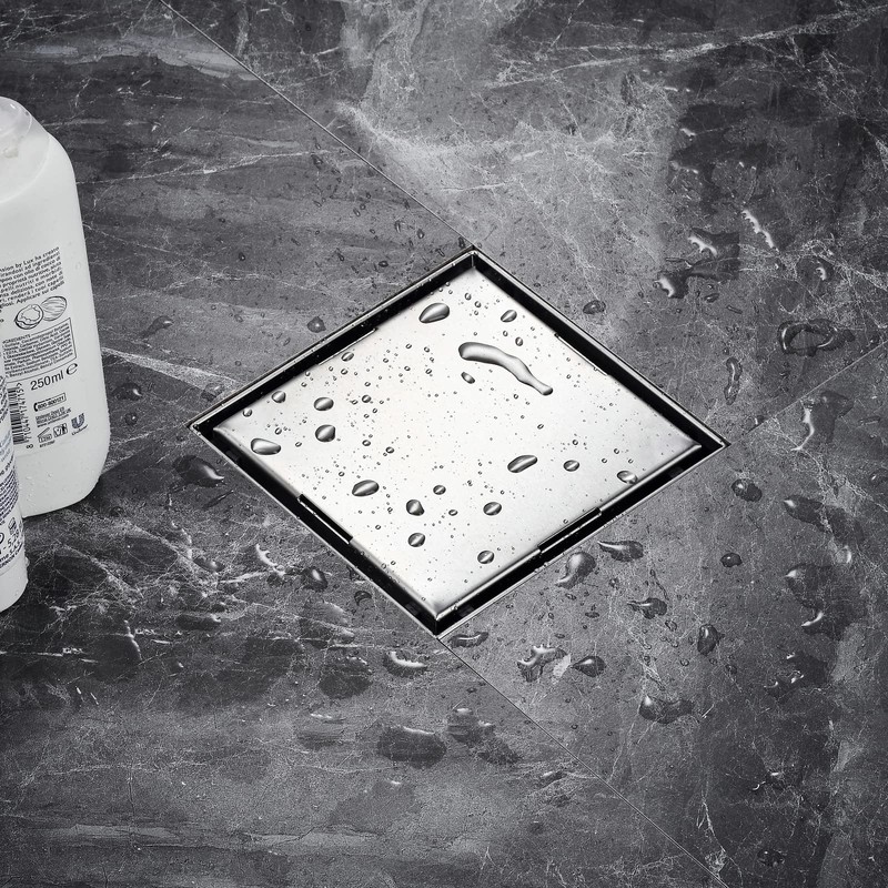 Square Shower Drain with Removable Tile Insert Grate, 8-Inch, Brushed