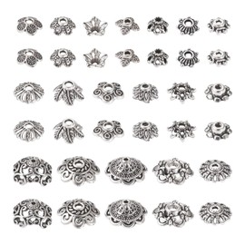 Cheriswelry 180Pcs Tibetan Style Alloy Flower Bead Caps 6-18mm Antique Silver Metal Bead End Caps Vintage Loose Spacer Beads for DIY Bracelet Earring Necklace Jewelry Making