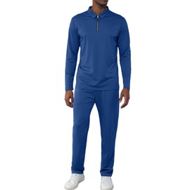 Uni Clau Men's Tracksuit 2 Pieces Sets Quarter Zip Polo Sweatsuit Casual Track Running Jogging Athletic Suit Sets BLUE L
