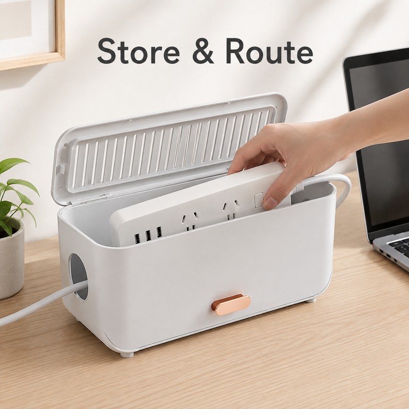 Desktop Cable Management Box for Chargers - Covered PP Organizer