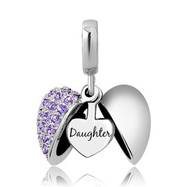 KunBead Jewelry Heart I Love You Daughter Charms June Birthstone Purple Dangle Charm for Bracelets