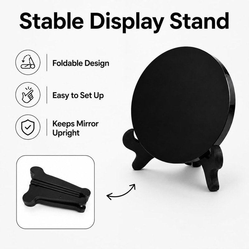 2 Pcs Black Obsidian Scrying Mirrors with Stands, 3.9 in