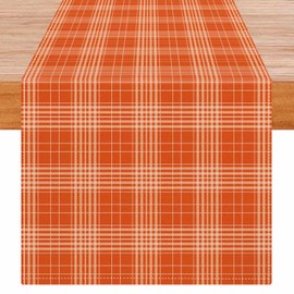 Avalune Autumn Table Runner Orange Checked Table Decoration Dining Table Modern Rustic Geometric Table Runner Washable Autumn Decoration for Kitchen Indoor Outdoor Party Garden Wedding Dining Room