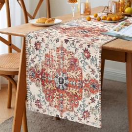 Turkish Table Runner 33 x 183 cm Vintage Table Runner Boho Style Orange Geometry Flowers Tablecloth Ethnic Table Runner Decorative for Kitchen Party Dining Room Wedding Restaurant Camping