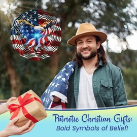 FLAGWIX 4th of July Decorations, American Eagle Wind Spinners Outdoor - 3D Stainless Steel Metal Wind Spinners for Yard and Garden 12 in - Eagle Decor, Eagles Gifts for Men Women for Garden Home Decor