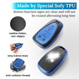 CTRINEWS for Chevy Key Fob Cover with Carbon Fiber Style Belt Keychain,Upgraded Soft TPU Surface Grain Key Case for Malibu Equinox Blazer Camaro Traverse Volt Bolt Sonic (5 Buttons) (Blue, B1)