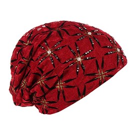 Women's Fashion Cap Pearl Pullover Cap Comfortable Multi Colour Pile Cap Fur Bobble for Hats with Press Stud, red, One Size