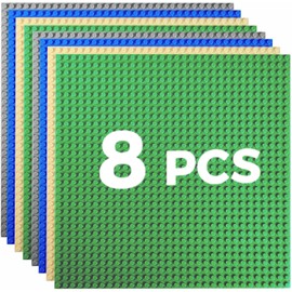 HUIZDQ Pack of 8 Classic Base Plates for Building Blocks, 100% Compatible with All Major Brands, with 32 x 32 Knobs, Multi-Colour