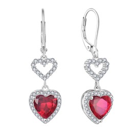 JIWOY Sterling Silver Sparkle Dangle Earrings Heart Created Ruby Leverback Jewelry for Women
