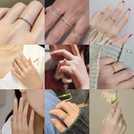 PLOMFOV Silver Plate Stacking Rings Set for Women CZ Heart Simple Cute Stackable Rings Dainty Trendy Statement Rings Plain Band Size Silver 10