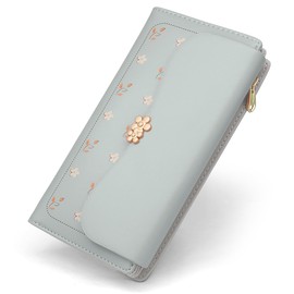 REETEE Women's Small PU Leather Purse, Women's Small and Short Format Purse, Many Compartments, Women's Purse with 10 Card Slots and Zip Coin Compartment Wallet, L-blue, Modern
