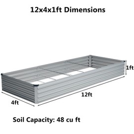 zunatu 12x4x1 ft(2 Pack) Galvanized Raised Garden Bed,Outdoor Planter Box Metal Patio Kit Planting Bed for Vegetables Flowers and Succulents,Silver