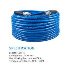 CHAVOR Pressure Washer Sewer Jetter Kit, 50 FT Hydro Drain Jetter Cleaner Hose, Button Nozzle and Rotating Sewer Jetting Nozzle, Orifice 4.0, 4.5, 1/4 inch NPT, 3000 PSI