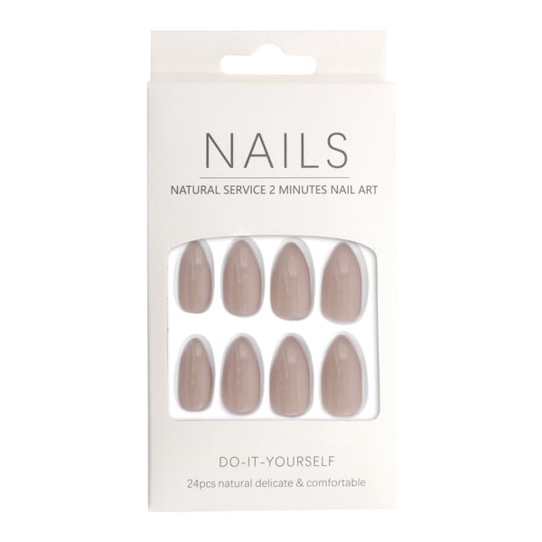 Press-On Nails Shiny Taupe Almond 24pcs