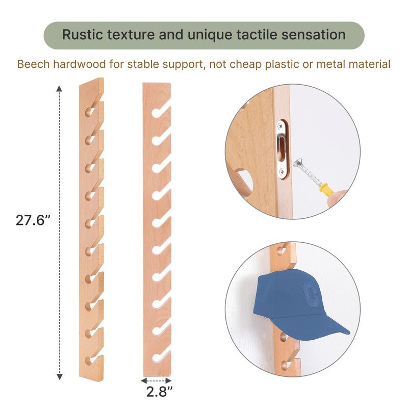 Onzbala 3 Pack Beech Wood Hat Rack for Wall –