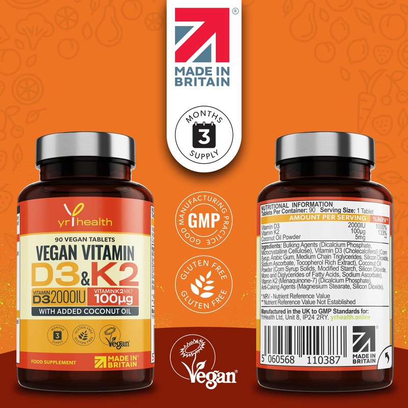 Vegan Vitamin D3 K2 Tablets High Strength & Coconut Oil