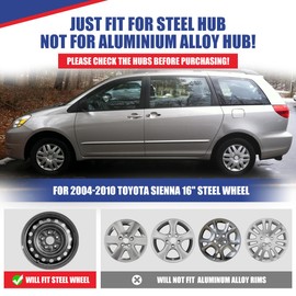 Winjet Wheel Covers Replacements 16'' Hubcaps for Toyota Sienna 2004-2010 Toyota Sienna Wheel Covers, Heavy Duty PP Material [Only Fit Iron Hub - Steel Wheel] (16 Inch Set of 4, Matte Black)