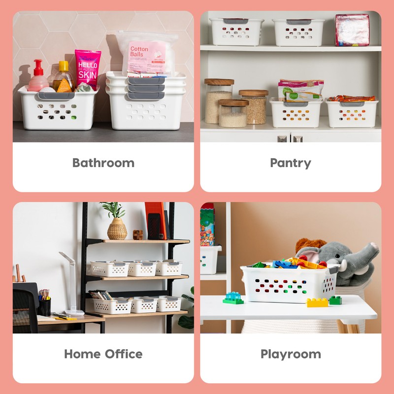 IRIS USA Plastic Basket, 6-Pack, Medium, Shelves Storage Basket for