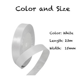 White 15 mm Satin Ribbon 23 Metres, Polyester Ribbon, Beautify Your Crafts and Celebrations, Ideal for Gift Wrapping, Decorations, Wedding Car Ribbon, Ribbons for Crafts