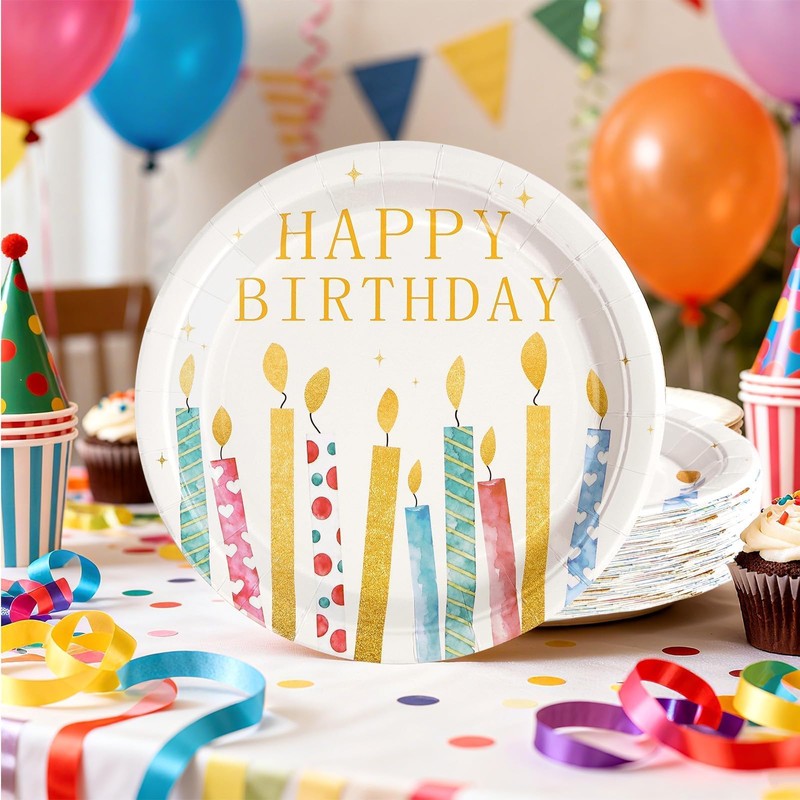 50 Pcs Candles Birthday Paper Plates 10 Inch Birthday Large