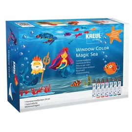 KREUL Magic Sea 42940 Window Colour Set for Children, 7 x 80 ml Window Paints, Complete Set with Brilliant Colours in Pen and Design Templates