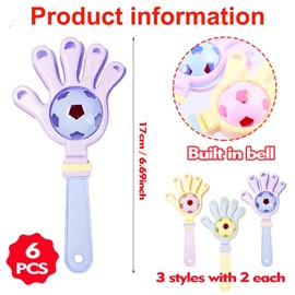 TICKLELY Pack of 6 Plastic Football Clappers, Plastic Hand Clapper, Hand Clapper Hand Noiser, Plastic Hand Clapper Noise-Maker Toy, for Concert Party Accessories, Three Colours