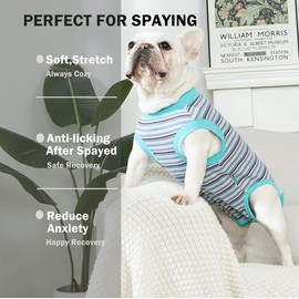 Sebidtco Dog Surgery Recovery Suit for Female Spay Post Surgery,Soft Surgical Recovery Puppy Onesie,Cone Alternative Recovery Bodysuit,Abdominal Wonds Anti Licking Surgery Suit,Striped Blue XS