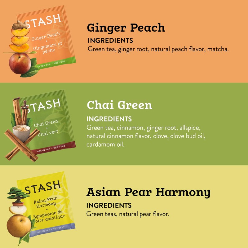 STASH Green Tea Variety Pack – Caffeinated, 6 Boxes of
