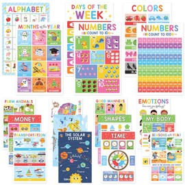 Freegift | 18 Laminated Educational Posters | Learning Charts for Preschool, Toddlers, Kindergarten & Homeschool | Interactive Classroom Decor, Back to school:_Colorful