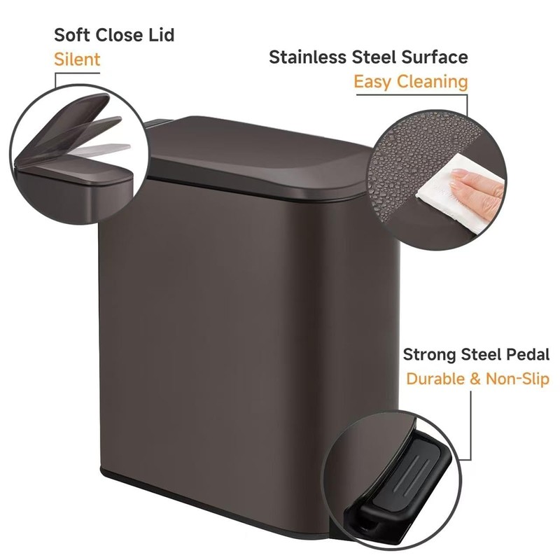 TIPGO Slim Bathroom Trash Can with Lid Soft Close, Step