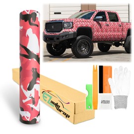 60"x60" (5FTx5FT) Camouflage Morning Wood Red Viny Wrap Sticker Sheet Film DIY Decal Car Auto Vehicle Motorcycle Air Release Bubble Free Self Adhesive Peel and Stick Free Tool Kit