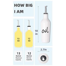 HAOTOP Farmhouse Ceramic Oil and Vinegar Dispenser Bottle Set, Perfect for Storage of Oil and Vinegar,13 oz (White)