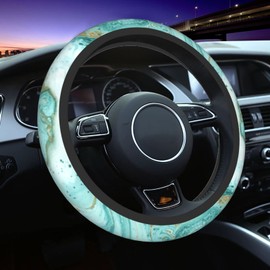 Teal Green Steering Wheel Cover Universal 15 Inch Turquoise Marble Steering Wheel Protector Covers Anti-Slip Neoprene Auto Car Accessories for Women Girls Men