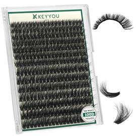 KEYYOU LASH Clusters 3D Effect Eyelash Clusters 280pcs 100D D Curl 9-18MIX Individual Lashes Wispy Lashes Volume Cluster Lashes Natural Soft DIY Lash Extension(3D-100D-D-9-18MIX)
