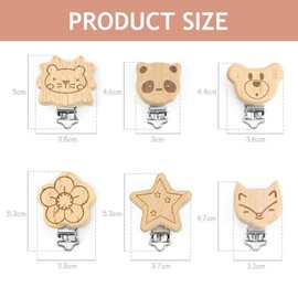 Dummy Clip Pack of 6 Wooden Clip Wooden Animals Clips Accessories Dummy Clip Wooden Dummy Clip for Baby and Children Baby Dummy Clips