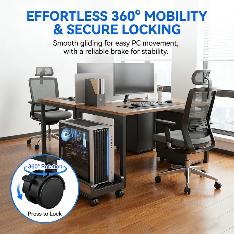 Adjustable CPU Stand,Ventilated PC Stand for Floor/Carpet/Under Desk, 110LBS Computer