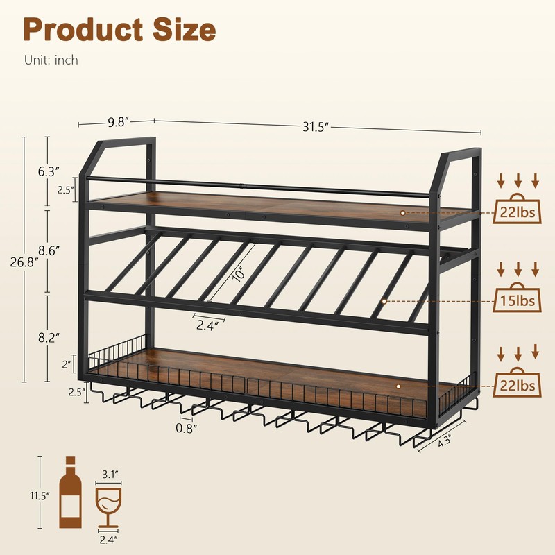 Hoctieon Wall Mounted Wine Rack, 31.5" Wall Wine Rack for