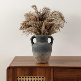 Rustic Ceramic Vase Farmhouse Vase for Home Decor, Large Terracotta Decorative Flower Vases for Pampas Grass, Flowers, Living Room, Kitchen, Table Centerpiece, Shelf, 8.66 Inch Tall (White Black)