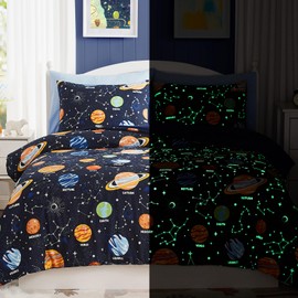 Wink Deer Full Size Comforter Set for Boys-7 Pieces Space Glow in The Dark Full Bedding Sets for Kids, Ultra Soft Bed in A Bag with Sheets