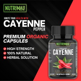 NutriMali Cayenne Pepper Organic - 90 Vegan Capsules | High Strength Up to 1500mg | Natural Herbal Supplement | Zero Fillers 100% Natural & Eco Friendly Packaging