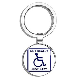 HJ Media Not Really Handicapped Just Lazy (Funny Wheelchair Disabled) Metal Round Metal Key Chain Keychain Ring