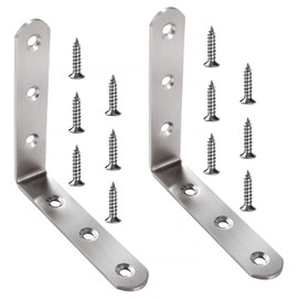 VooGenzek 2 PCS 100x100x20x3 mm L Brackets, Stainless Steel L Shaped Corner Braces, 90 Degree Right Angle Brackets Fastener, Corner Brackets, with 12 PCS Screws, for Furniture Desk Table Shelf